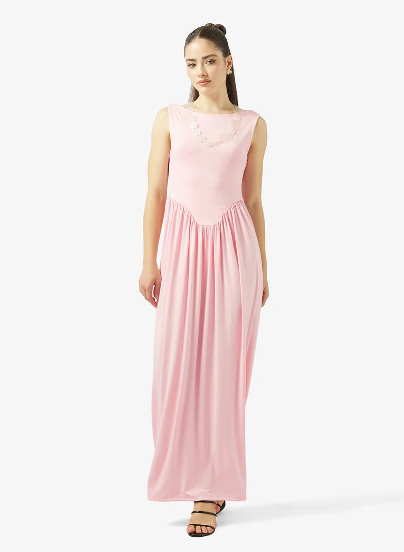 Ginger Sleeveless Drop Waist Pleat Detail Dress